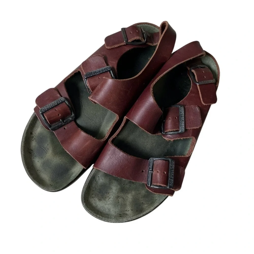MEPHISTO Zeus Unisex Cork Leather Sandals Dark Brown 40